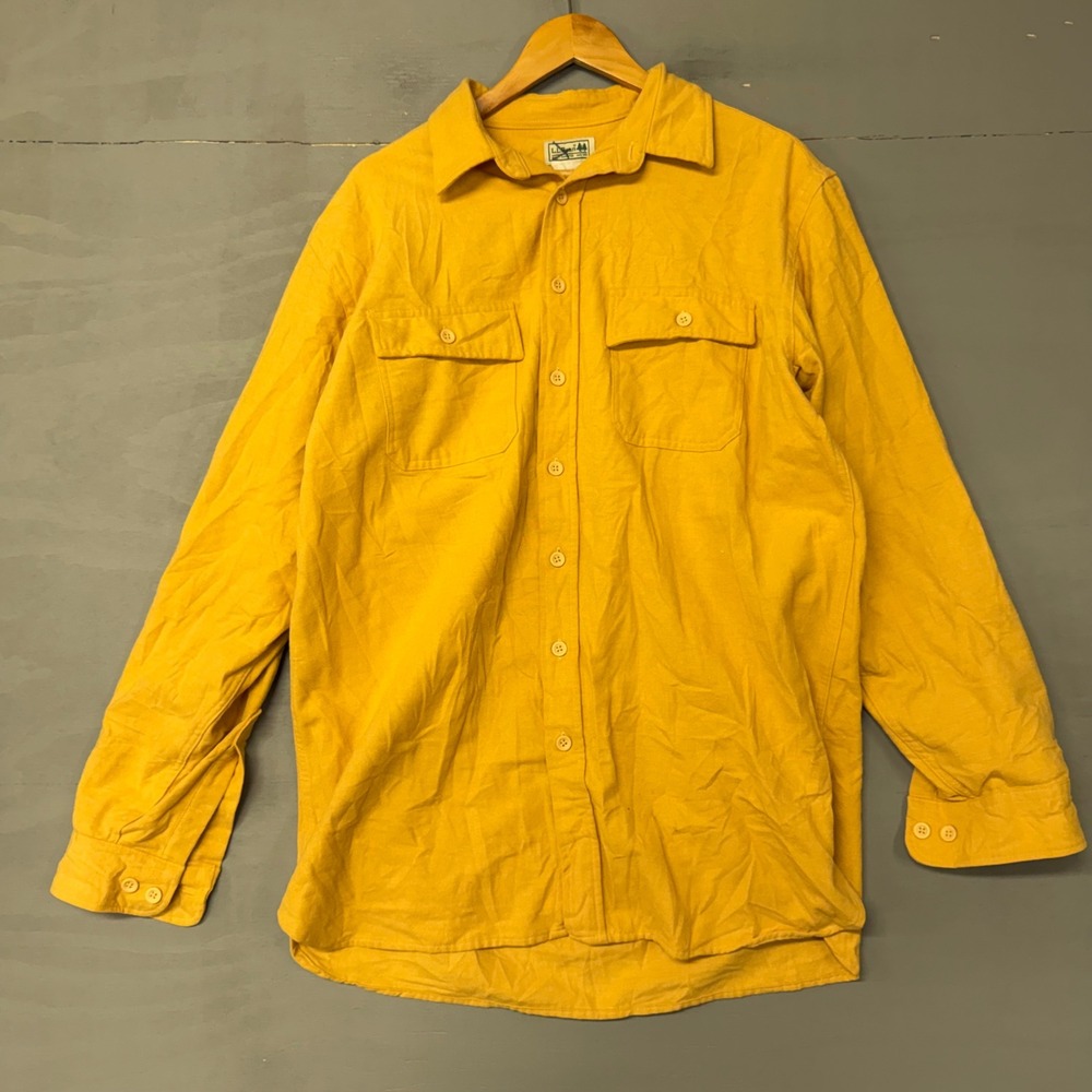 LL Bean Mens Chamois Cloth Shirt Mustard Yellow Long Sleeve Tall L 187924 - Picture 2 of 4